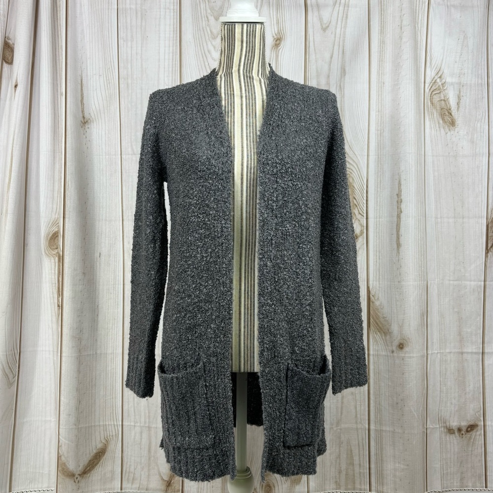 Cardigan Duster Sweater Pockets Long Sleeve Open Front KnIt Gray Size Small